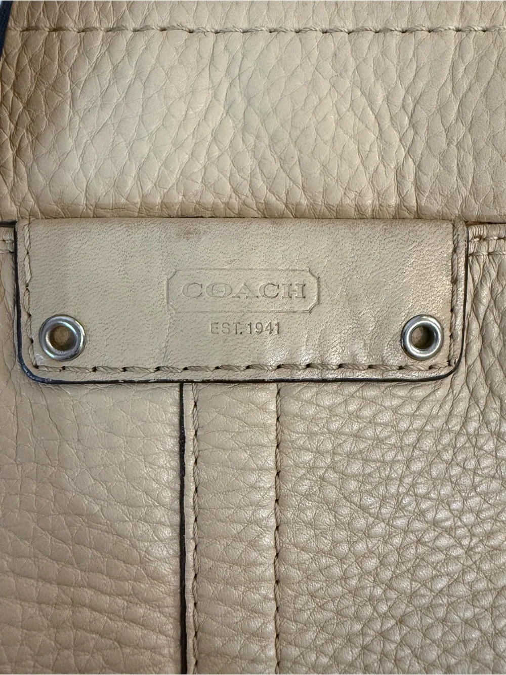 Coach Hamilton F13089 Pebbled Leather Tote Bag Beige Cream Zip Shoulder Tote